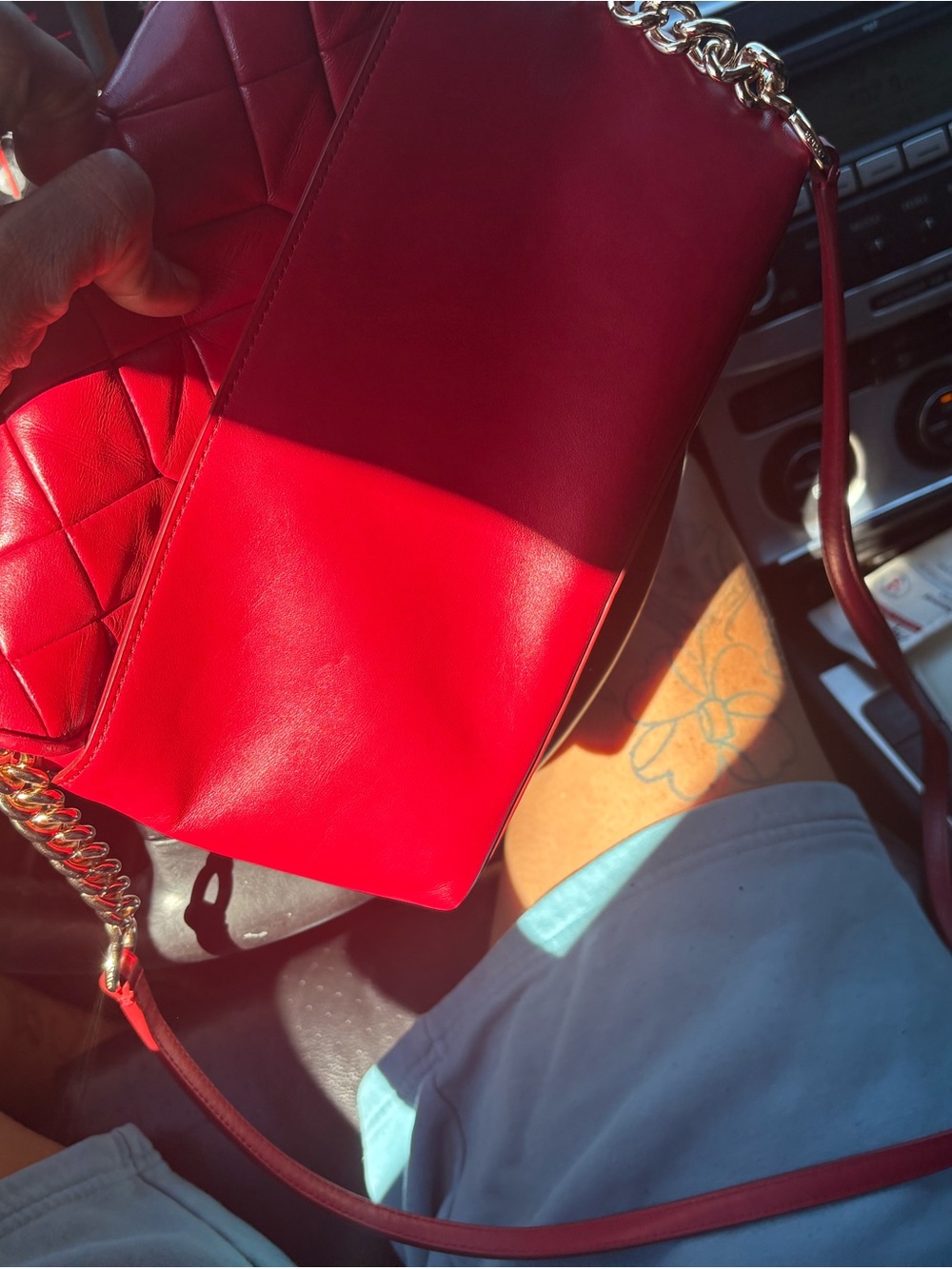 Coach Red Quilted and Smooth Leather Chain Crossbody